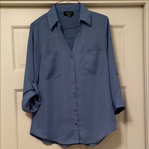 A. Byer Slate Blue Roll-Up Sleeve Blouse